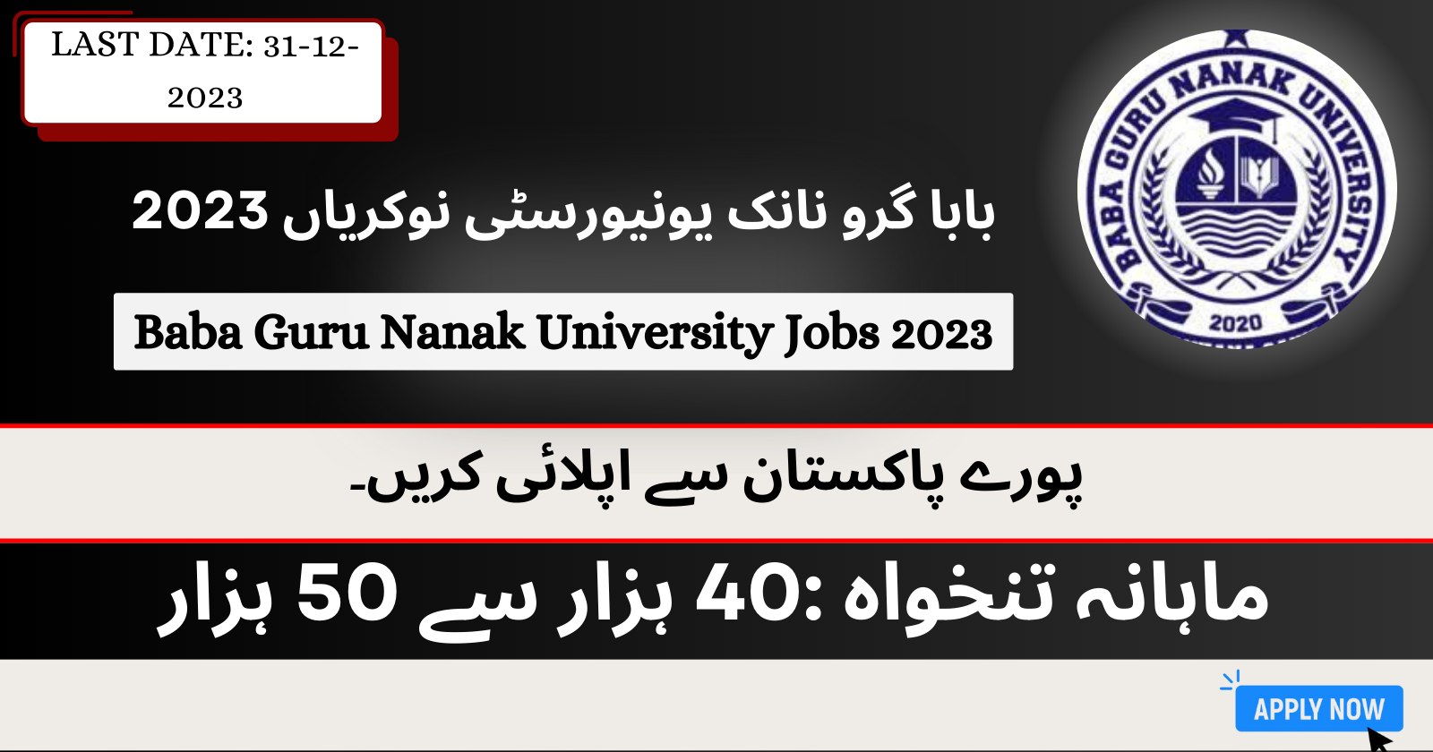 Baba Guru Nanak University Nankana Sahib Jobs