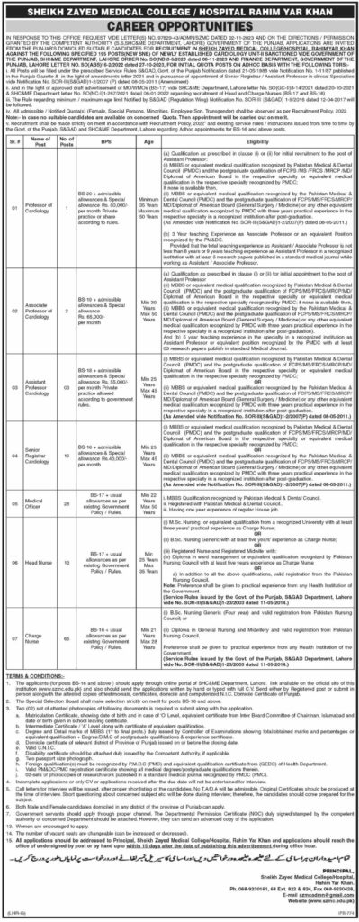 Sheikh Zayed Medical College Jobs 2023