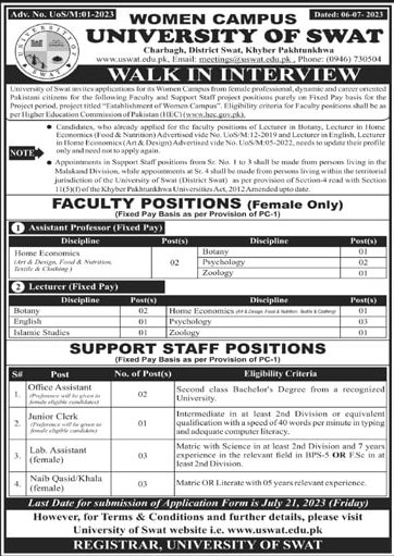 University of Swat Jobs 2023