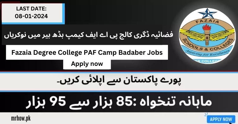 Fazaia Degree College PAF Camp Badaber Jobs Males/Females